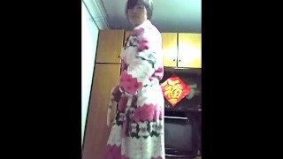Chinese girl striptease show at home