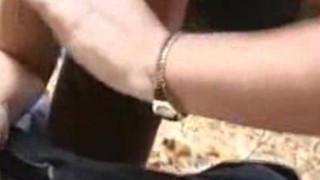 Showing her big natural titsin the woods