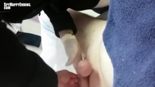 Asian lady ends waxing with a jerk off