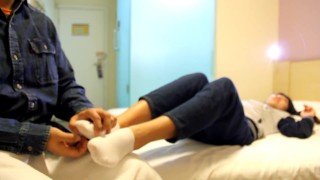 chinese tickle girl with sock and bare