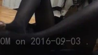 chinese black pantyhose footjob