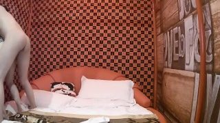 Chinese couple straight guy in hotel